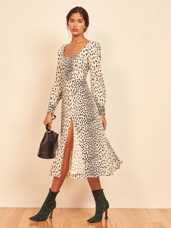 Reformation Dresses & Skirts - Reformation Alesia Dress Cream Cheetah Leopard Animal Print Midi Dress Size 0
